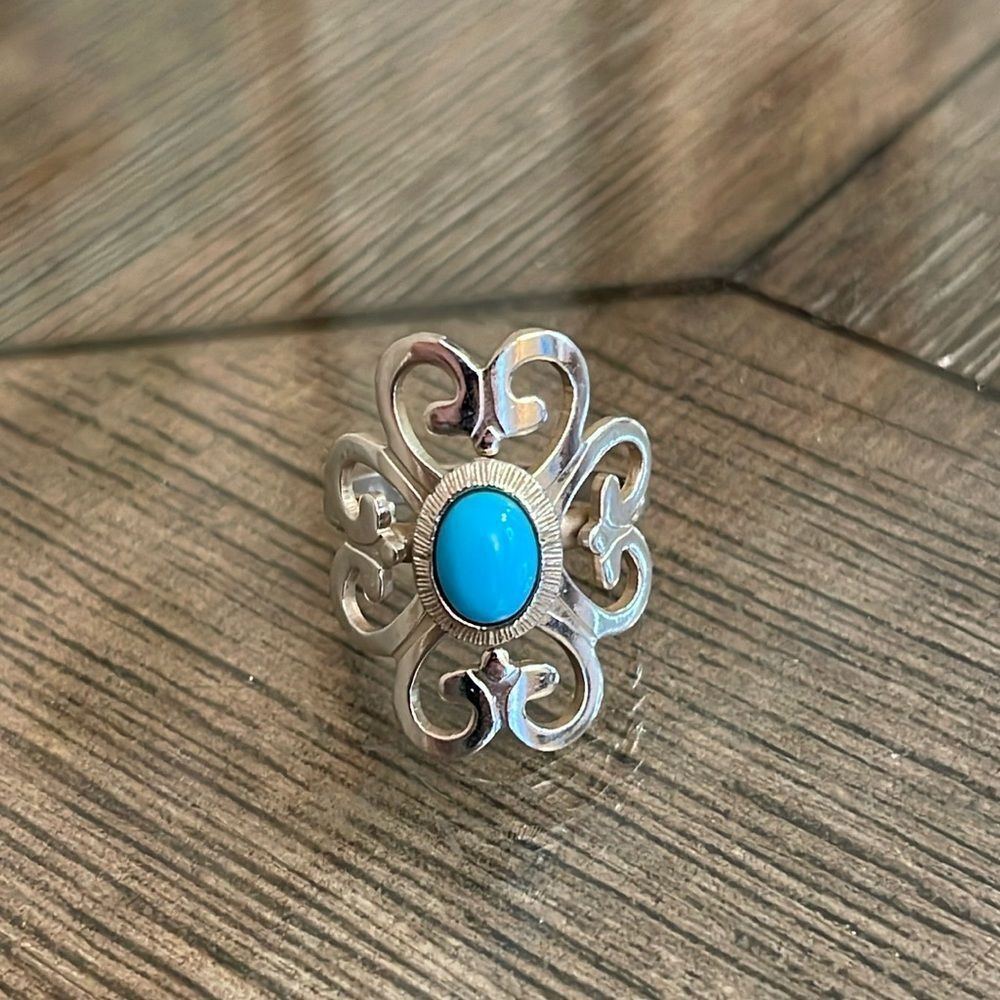 Vintage Sarah Coventry 1974 Moon Cloud Ring with Faux Turquoise Center